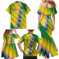 Gabon Flag Colors Family Matching Mermaid Dress and Hawaiian Shirt with National Coat of Arms and Vertical Text Design
