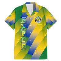 Gabon Flag Colors Family Matching Mermaid Dress and Hawaiian Shirt with National Coat of Arms and Vertical Text Design
