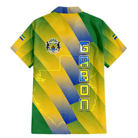 Gabon Flag Colors Family Matching Mermaid Dress and Hawaiian Shirt with National Coat of Arms and Vertical Text Design