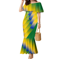 Gabon Flag Colors Family Matching Mermaid Dress and Hawaiian Shirt with National Coat of Arms and Vertical Text Design
