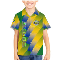 Gabon Flag Colors Family Matching Mermaid Dress and Hawaiian Shirt with National Coat of Arms and Vertical Text Design