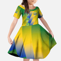Gabon Flag Colors Family Matching Off Shoulder Maxi Dress and Hawaiian Shirt with National Coat of Arms and Vertical Text Design