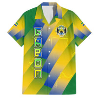 Gabon Flag Colors Family Matching Short Sleeve Bodycon Dress and Hawaiian Shirt with National Coat of Arms and Vertical Text Design