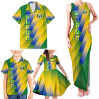 Gabon Flag Colors Family Matching Tank Maxi Dress and Hawaiian Shirt with National Coat of Arms and Vertical Text Design