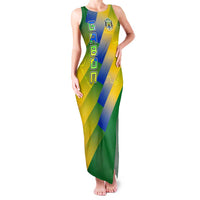 Gabon Flag Colors Family Matching Tank Maxi Dress and Hawaiian Shirt with National Coat of Arms and Vertical Text Design