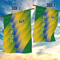 Gabon Flag Colors Garden Flag with National Coat of Arms and Vertical Text Design