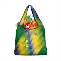 Gabon Flag Colors Grocery Bag with National Coat of Arms and Vertical Text Design