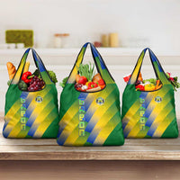 Gabon Flag Colors Grocery Bag with National Coat of Arms and Vertical Text Design