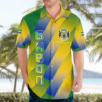 Gabon Flag Colors Hawaiian Shirt with National Coat of Arms and Vertical Text Design