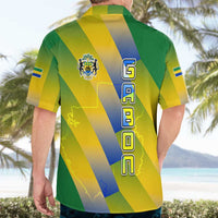 Gabon Flag Colors Hawaiian Shirt with National Coat of Arms and Vertical Text Design