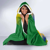 Gabon Flag Colors Hooded Blanket with National Coat of Arms and Vertical Text Design