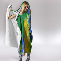 Gabon Flag Colors Hooded Blanket with National Coat of Arms and Vertical Text Design
