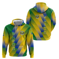 Gabon Flag Colors Hoodie with National Coat of Arms and Vertical Text Design