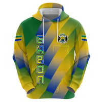 Gabon Flag Colors Hoodie with National Coat of Arms and Vertical Text Design