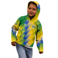 Gabon Flag Colors Kid Hoodie with National Coat of Arms and Vertical Text Design