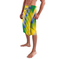 Gabon Flag Colors Lavalava with National Coat of Arms and Vertical Text Design