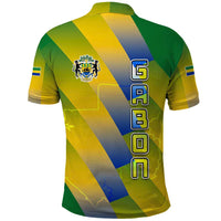 Gabon Flag Colors Polo Shirt with National Coat of Arms and Vertical Text Design