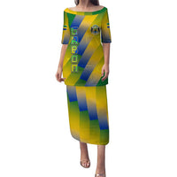 Gabon Flag Colors Puletasi with National Coat of Arms and Vertical Text Design