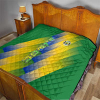 Gabon Flag Colors Quilt with National Coat of Arms and Vertical Text Design