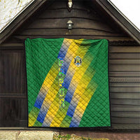 Gabon Flag Colors Quilt with National Coat of Arms and Vertical Text Design