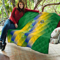 Gabon Flag Colors Quilt with National Coat of Arms and Vertical Text Design