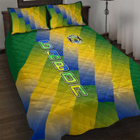 Gabon Flag Colors Quilt Bed Set with National Coat of Arms and Vertical Text Design