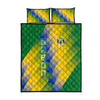 Gabon Flag Colors Quilt Bed Set with National Coat of Arms and Vertical Text Design