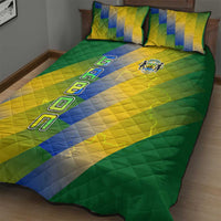 Gabon Flag Colors Quilt Bed Set with National Coat of Arms and Vertical Text Design