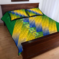Gabon Flag Colors Quilt Bed Set with National Coat of Arms and Vertical Text Design