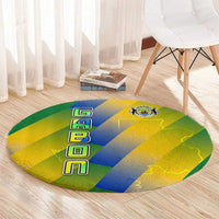 Gabon Flag Colors Round Carpet with National Coat of Arms and Vertical Text Design