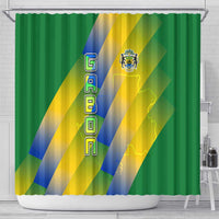 Gabon Flag Colors Shower Curtain with National Coat of Arms and Vertical Text Design