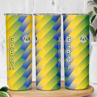 Gabon Flag Colors Skinny Tumbler with National Coat of Arms and Vertical Text Design