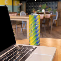 Gabon Flag Colors Skinny Tumbler with National Coat of Arms and Vertical Text Design