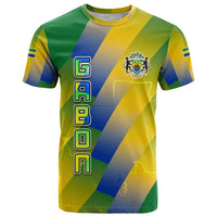 Gabon Flag Colors T Shirt with National Coat of Arms and Vertical Text Design