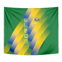 Gabon Flag Colors Tapestry with National Coat of Arms and Vertical Text Design