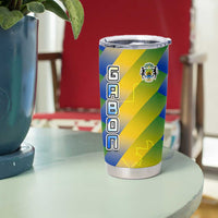 Gabon Flag Colors Tumbler Cup with National Coat of Arms and Vertical Text Design