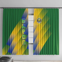 Gabon Flag Colors Window Curtain with National Coat of Arms and Vertical Text Design