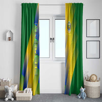 Gabon Flag Colors Window Curtain with National Coat of Arms and Vertical Text Design