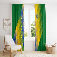 Gabon Flag Colors Window Curtain with National Coat of Arms and Vertical Text Design