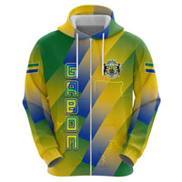 Gabon Flag Colors Zip Hoodie with National Coat of Arms and Vertical Text Design