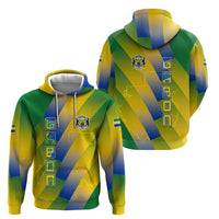 Gabon Flag Colors Zip Hoodie with National Coat of Arms and Vertical Text Design
