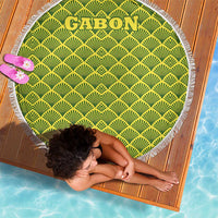 Gabon Tribal Pattern Beach Blanket with National Flag Colors and Bold Text Design