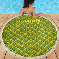 Gabon Tribal Pattern Beach Blanket with National Flag Colors and Bold Text Design