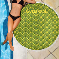 Gabon Tribal Pattern Beach Blanket with National Flag Colors and Bold Text Design