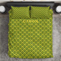 Gabon Tribal Pattern Bedding Set with National Flag Colors and Bold Text Design