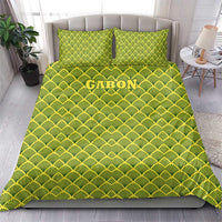 Gabon Tribal Pattern Bedding Set with National Flag Colors and Bold Text Design