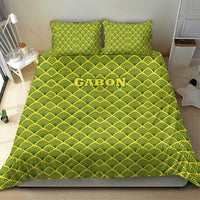 Gabon Tribal Pattern Bedding Set with National Flag Colors and Bold Text Design