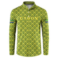 Gabon Tribal Pattern Button Sweatshirt with National Flag Colors and Bold Text Design