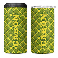 Gabon Tribal Pattern 4 in 1 Can Cooler Tumbler with National Flag Colors and Bold Text Design