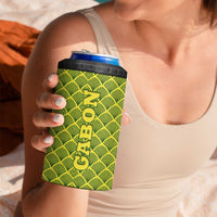 Gabon Tribal Pattern 4 in 1 Can Cooler Tumbler with National Flag Colors and Bold Text Design